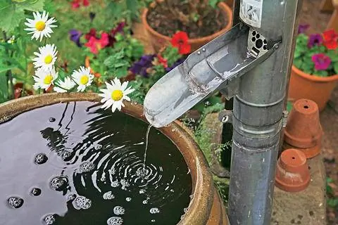 Дождевая бочка с водосточной трубой Дождевая бочка с водосточной трубой