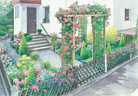 Вход в дом в обрамлении роз