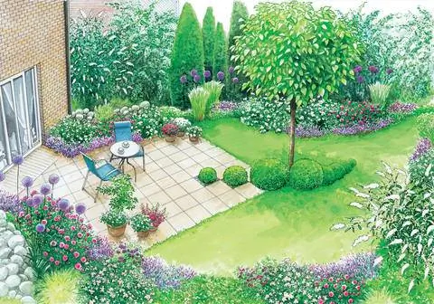 Терраса и лиственный газон