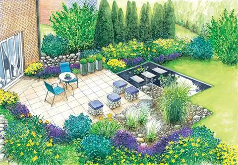 Водный сад с гравийной подушкой на террасе