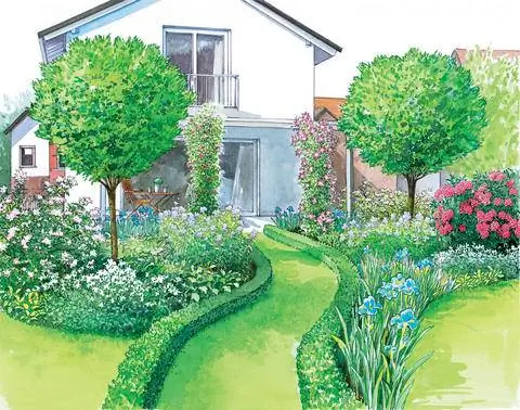 Цветники на террасе и газоне