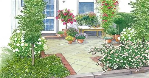 Передний двор становится садовым двориком