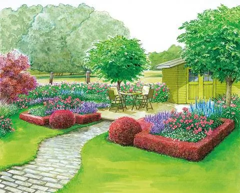 Садовый домик с деревянной террасой