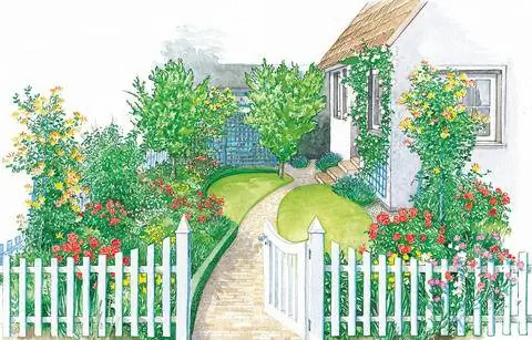 Загородный сад с белым частоколом