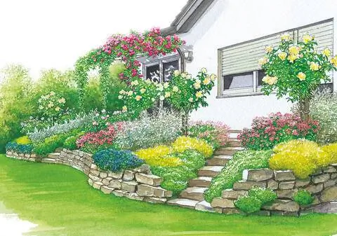 Кровати-террасы с травами и розами