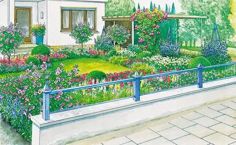 Идея дизайна: Красочное море цветов перед входной дверью