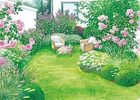 Зона отдыха с кустарниками многолетниками