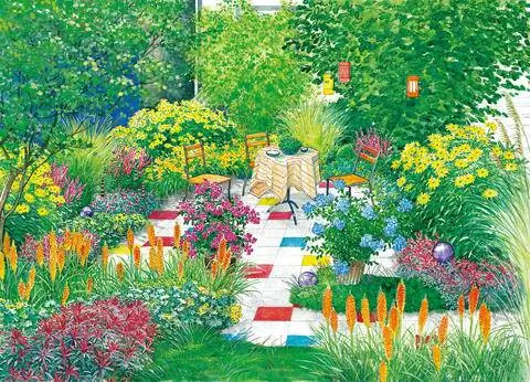 Зона отдыха с яркой плиткой