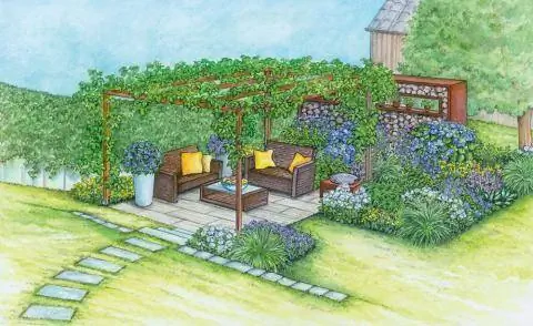 Идея оформления места под виноградные лозы