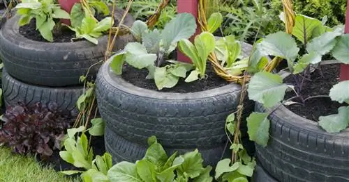 Используйте старые автомобильные шины в качестве приподнятых грядок