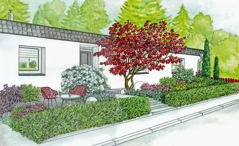 Передний двор: прямой с красными акцентами