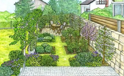 Небольшой фруктовый сад с местами для отдыха