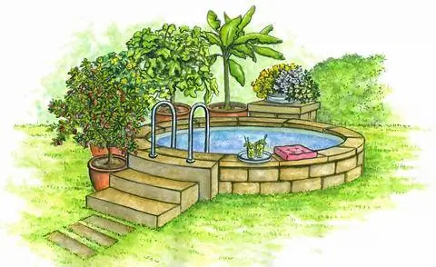 Мини-бассейн с бордюром из натурального камня