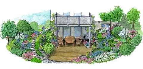 Идея оформления тенистого затонувшего сада