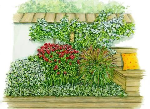 Кровать перед высокой стеной сада