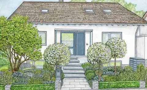 Идея дизайна: Зеленая идиллия в тенистом палисаднике