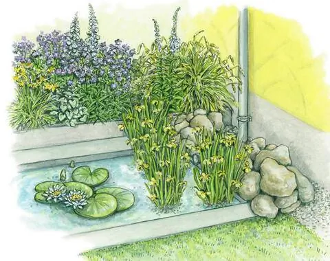 Посаженный водный бассейн на водосточной трубе