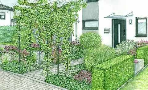 Идея дизайна переднего двора со структурой