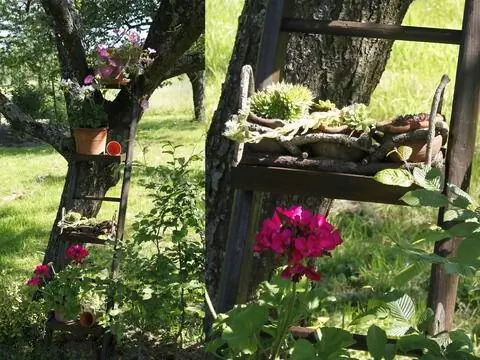 12 идей украшения садовой лестницы с привинченными досками