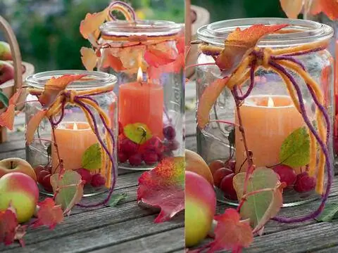 Натуральные осенние украшения: украшаем стаканы для чайной свечи