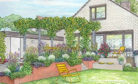 Идея дизайна: красочный цветущий оазис на террасе