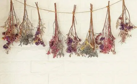 Букеты цветов, развешенные для сушки