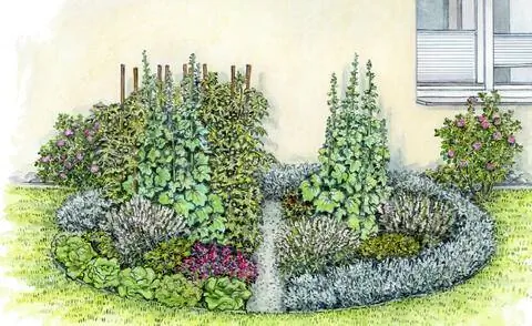 Круглый с мини живой изгородью из святой травы