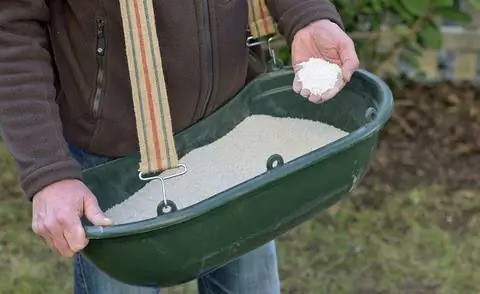 Внесение удобрения для газона вручную