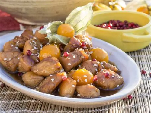 карамелизированная курица с медом и физалисом