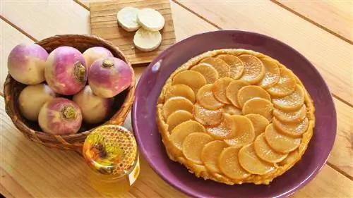 Тарт татен с репой, козьим сыром и медом