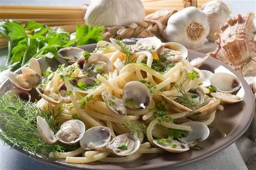 Спагетти с моллюсками, петрушкой и базиликом