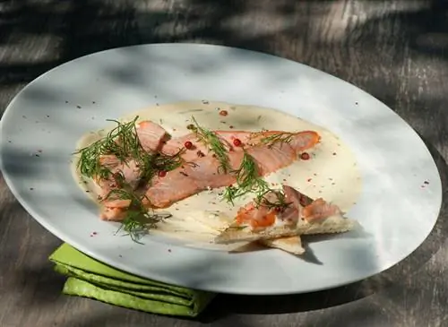 Стейки лосося с муслиновым соусом из укропа и розовыми ягодами Стейки лосося с муслиновым соусом из укропа и розовыми ягодами