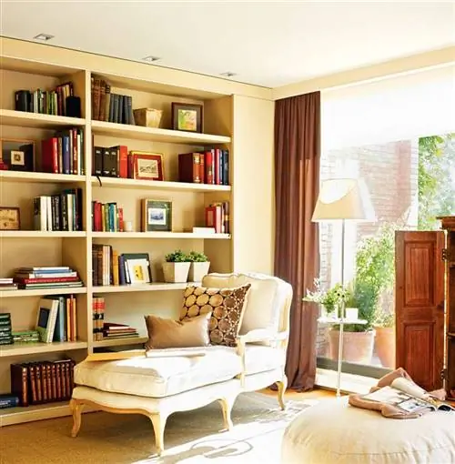Зона для чтения с книжным шкафом и шезлонгом
