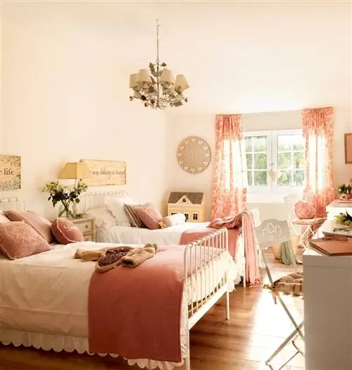 Молодежная спальня в розовых тонах для двух сестер 395581