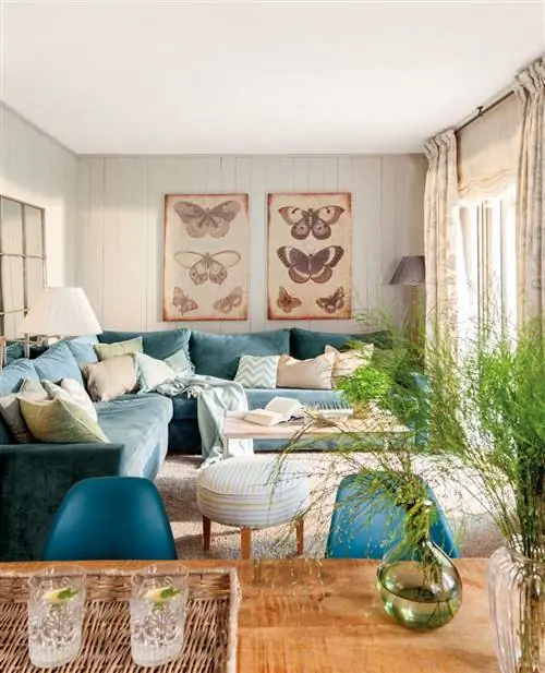 Угловой диван Santayana Home Velvet на коврике со столом и табуретом 455052