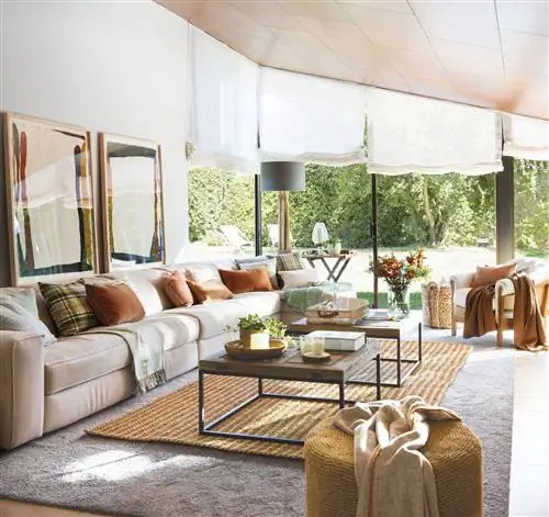 бежевая гостиная с диванными подушками 00472240