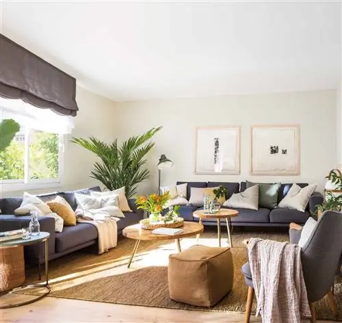 Гостиная с двумя Г-образными диванами синего цвета 00503808