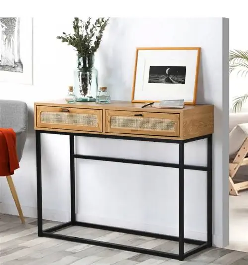 Дубовый консольный стол с 2 ящиками и ротанговой сеткой от Maisons du Monde