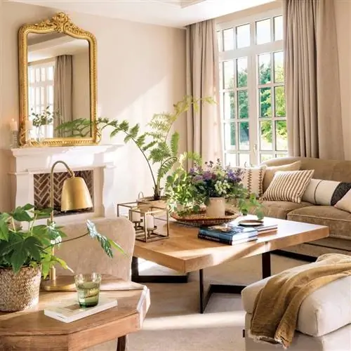 Классическая гостиная с золотым зеркалом