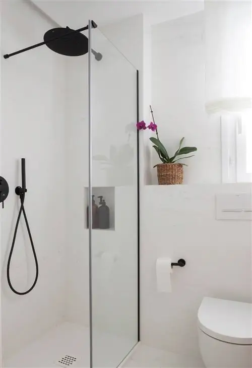 Душ с фиксированной панелью и скрытыми смесителями черного цвета