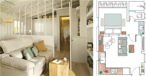 Мини-квартира площадью 32 м2 в Пальме: раньше это была мансарда со спальней, а теперь она полна идей (с планом)