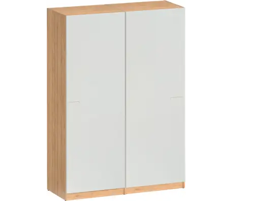 Шкаф с деревянным корпусом и белыми раздвижными дверцами от Leroy Merlin.