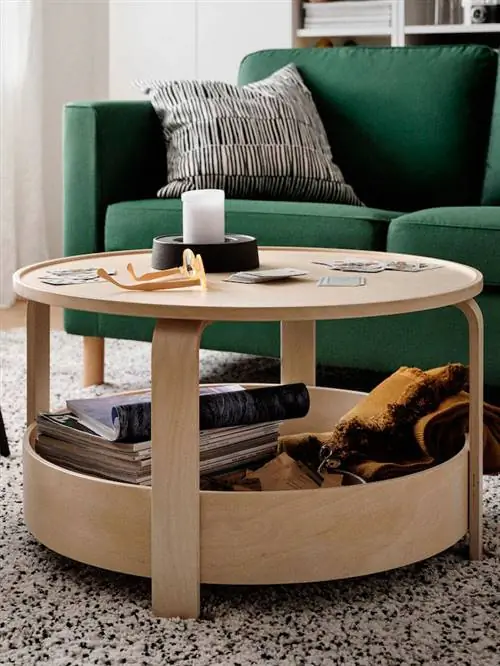 Круглый стол с местом для хранения из березы