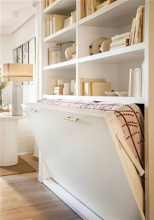 Гостиная с полкой, скрывающей кровать