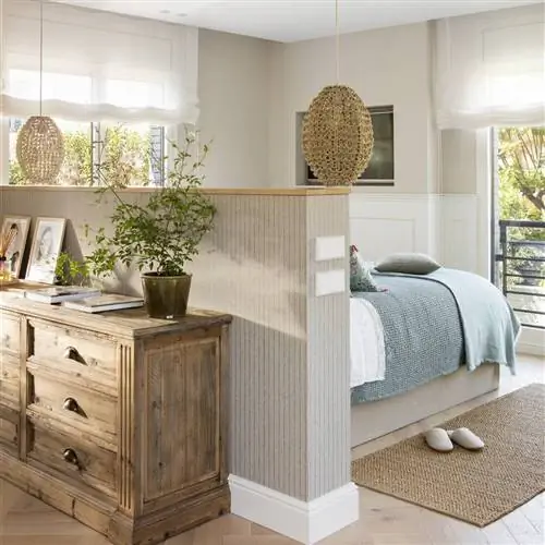 спальня со встроенным изголовьем и подвесными оптоволоконными светильниками 00560345 O