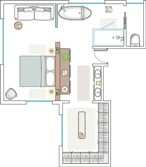 План спальни с ванной комнатой и гардеробной.