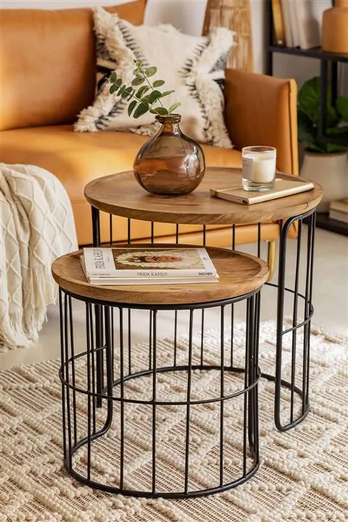 Гнездо из столов с металлическим каркасом и деревянной столешницей Ound by Sklum.