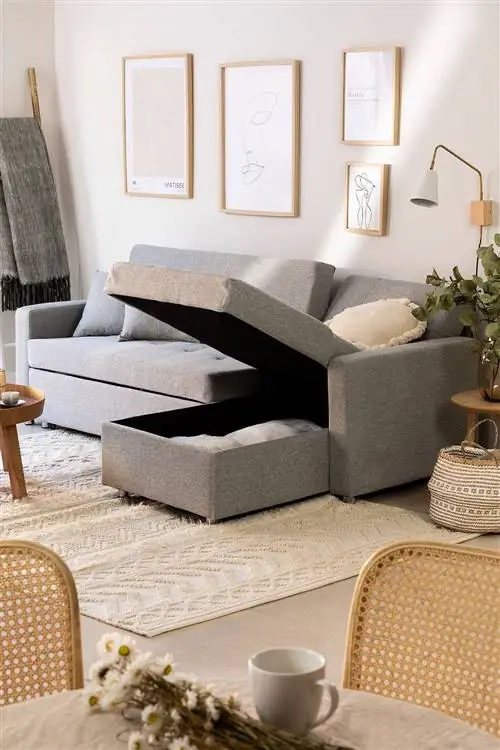 3-местный диван-кровать со сменным шезлонгом из льна, модель Duom от Sklum.