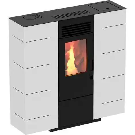 Печь на пеллетах в белой прихожей