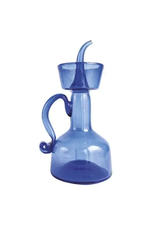 Бутылка масла из синего выдувного стекла